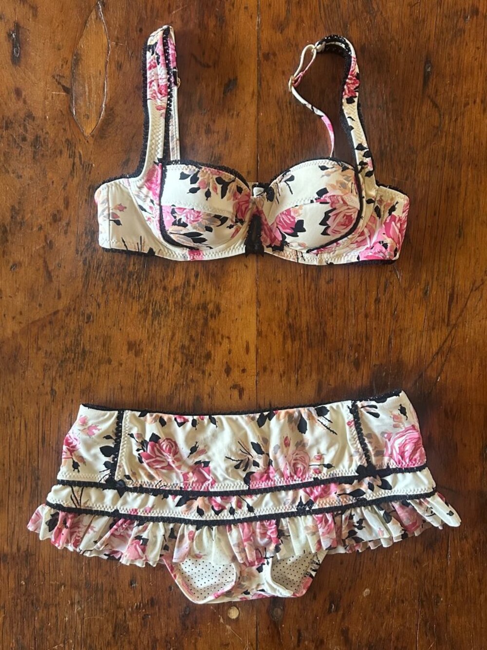 Vintage Betsey Johnson Gypsy Rose Skirted Bikini Set